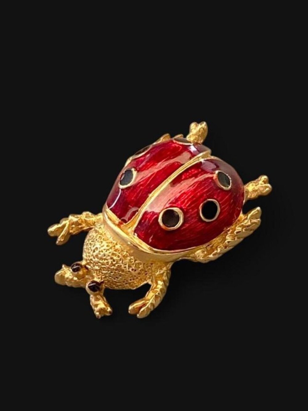 vintage 80s ladybug red black gold tone enamel brooch pin whimsigoth fairy bug